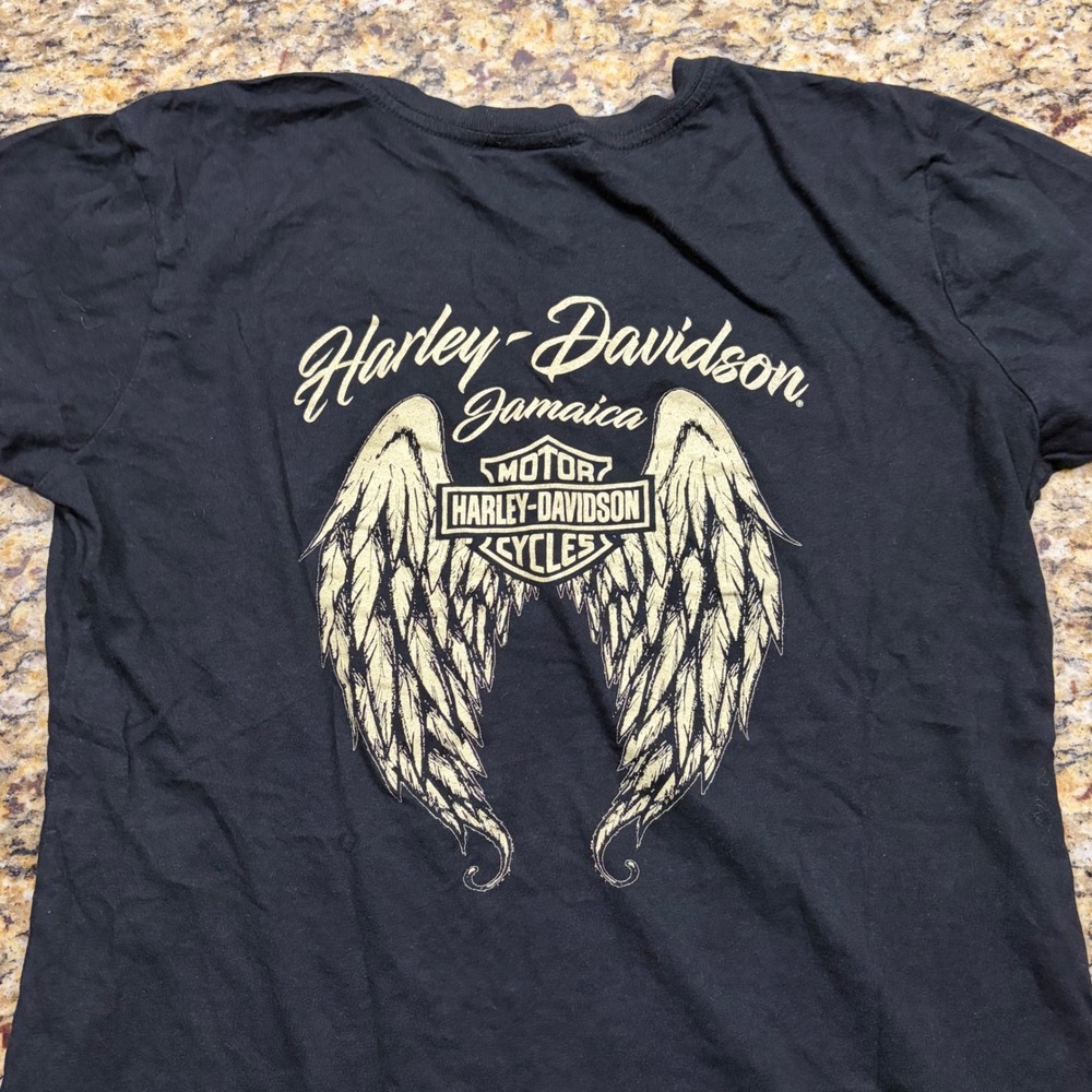 Harley-Davidson Jamaica V-Neck T-Shirt Womens Large Black Skull Wings ws - Picture 4 of 7
